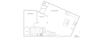A floor plan of a house with a living room, dining room, kitchen, and bedrooms.