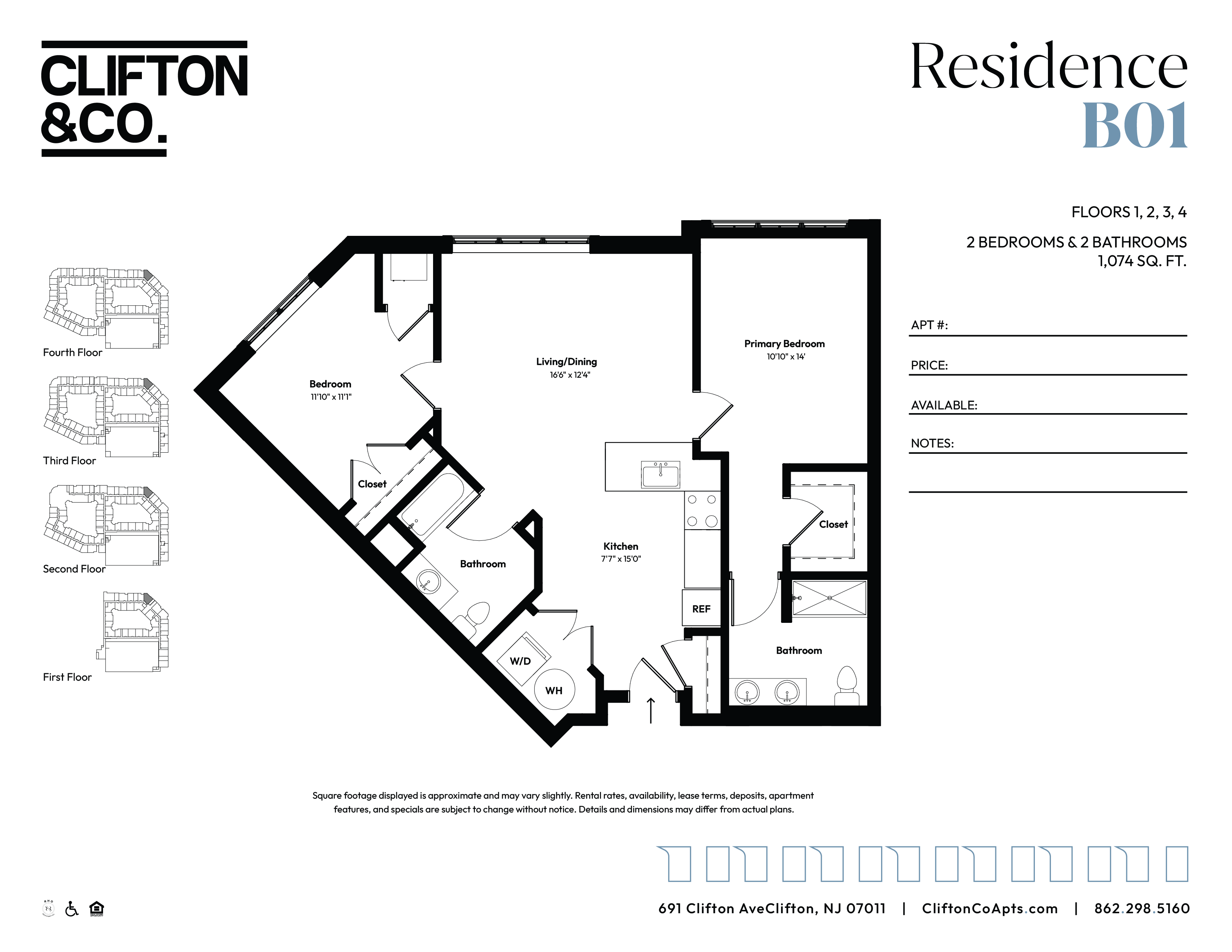 A black and white floor plan for a residence by Clifton & Co.