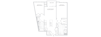 A floor plan of a house with three bedrooms and a living area.