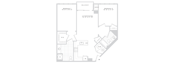 A floor plan of a house with two bedrooms, a balcony, a mech, a living/dining area, a kitchen, a bathroom, a laundry room, a wine cellar, a utility room, and