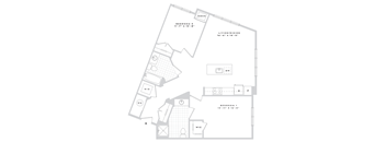 A floor plan of a home with three bedrooms and a living/dining area.