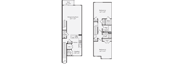 A floor plan of a two bedroom apartment with a deck.