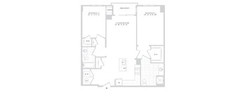 A floor plan of an apartment with two bedrooms, a living room, a balcony, and a kitchen.