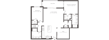Two bedroom floor plan with walk-in closets at Aster Grove Apartments, Warren, NJ 07059