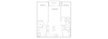 A black and white image of a floor plan for a two bedroom apartment.