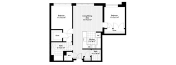A black and white image of a floor plan for a house.