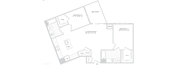 A floor plan of a home with two bedrooms, a living/dining area, a balcony, a mech, a WC, and a WIFI area.