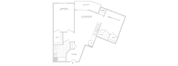 A floor plan of a house with a balcony, living/dining area, and a foyer.