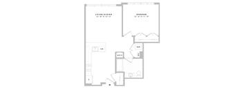 A floor plan of a living/dining area and a bedroom with a mech.