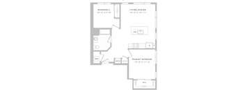 A floor plan of a home with a living room, dining room, and two bedrooms.
