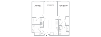 A floor plan of a home with three bedrooms and a living area.