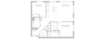 A floor plan of a home with three bedrooms and a living/dining area.