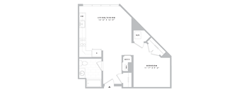 A floor plan of a home with a living/dining area, a bedroom, and a mech.