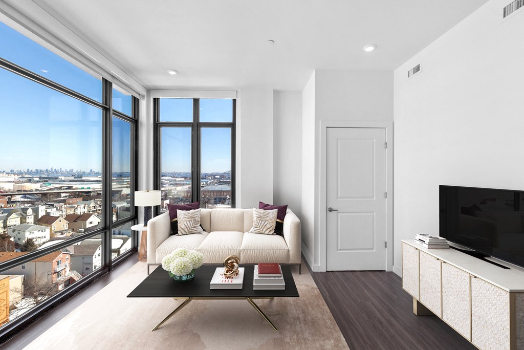 a living room with a couch and a coffee table