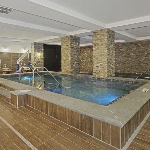 a large pool of water in a swimming pool