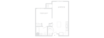 A floor plan of a small apartment with a sleeping alcove and a living/dining area.