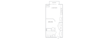 A floor plan of a balcony with a living and dining area and a sleeping area.