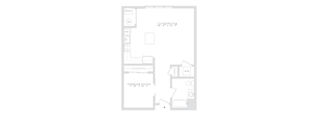 A floor plan of a small apartment with a sleeping alcove.