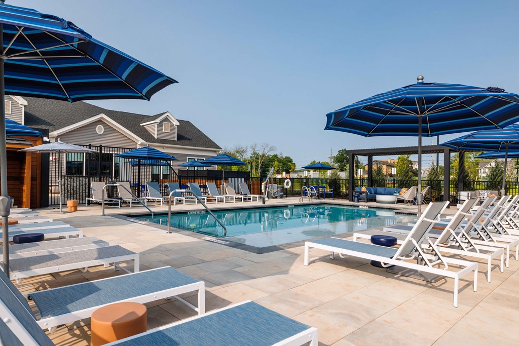 Expansive Outdoor Courtyard with Pool and Lounge Seating