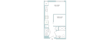 A floor plan of a room with a sleep alcove and a living/dining area.