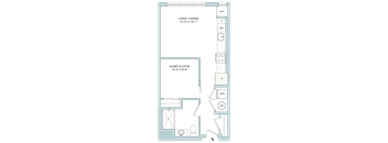 A floor plan of a room with a sleep alcove and a living/dining area.