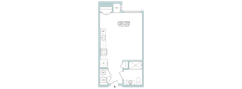 A floor plan of a living/dining sleep alcove with dimensions.