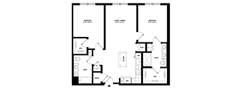 A black and white floor plan of a house with three bedrooms, a living/dining area, an island, a mech, a bath, a W/D, a W/C, a W/D, a bath, a