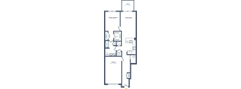 A floor plan of a house with a kitchen, living room, and two bedrooms.