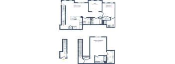 A floor plan of a house with a living room, dining room, kitchen, and two bedrooms.