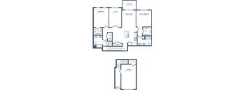 A floor plan of a building with rooms labeled, such as "Kitchen" and "Living Room."