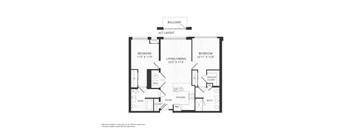A black and white image of a floor plan for an apartment.