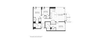 A black and white image of a floor plan for an apartment.