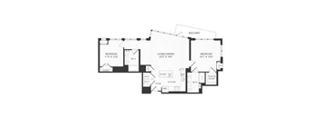 A black and white floor plan of a house with a balcony.