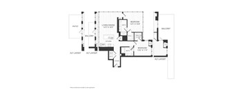 A black and white floor plan of a two-story house with a balcony and a patio.