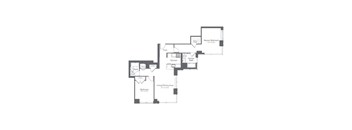 A floor plan of a house with a master bedroom and a living/dining area.