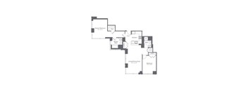 A floor plan of a house with a master bedroom, a living/dining area, a kitchen, a master bath, and a bedroom.