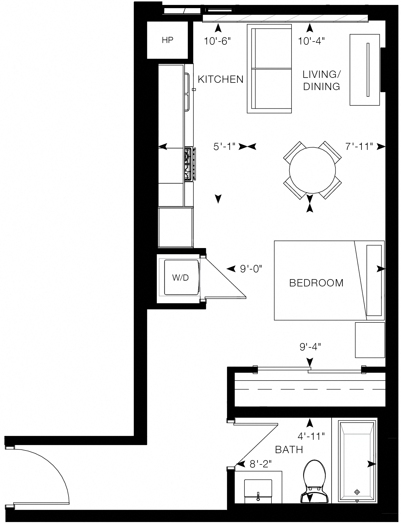 a floor plan of a small house with a bedroom and a living room