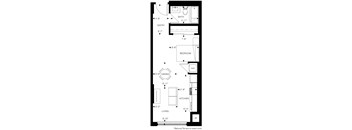 a floor plan of a small house with a kitchen and a living room
