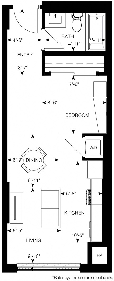 a floor plan of a small house with a kitchen and a living room