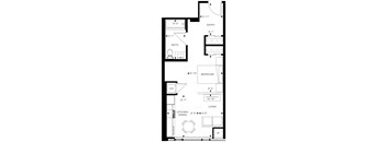 a floor plan of a small house with a kitchen and a living room