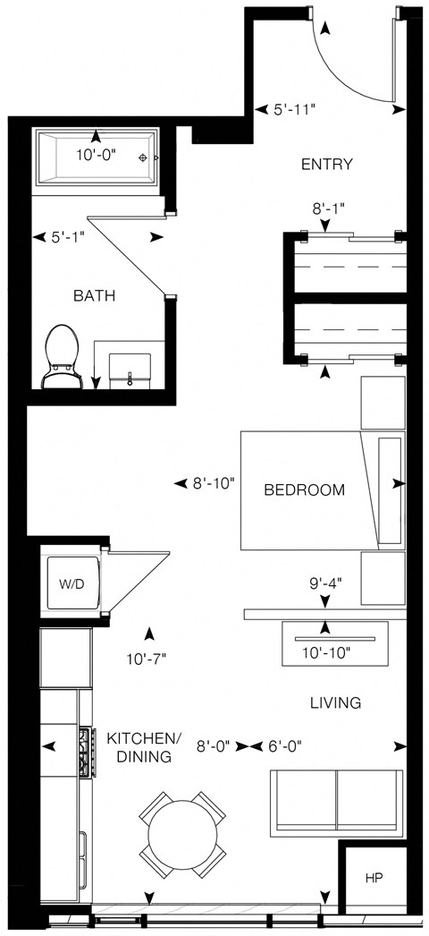a floor plan of a small house with a kitchen and a living room