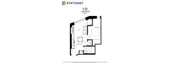 a floor plan of a 1 bedroom apartment