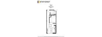floor plan of the 1 bedroom apartment
