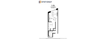 a floor plan of a 1 bedroom apartment