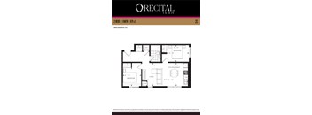 A floor plan for the Recital Act III apartment, which has 2 beds and a bath.