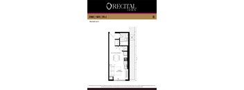 A floor plan for a studio apartment with a bathroom and kitchen/dining area.