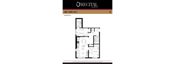 A floor plan for a 2 bedroom, 2 bathroom apartment.