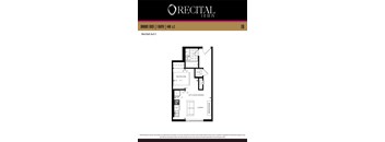 A floor plan for a junior one bedroom, one bathroom apartment.