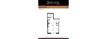 A floor plan for a studio apartment at Orecital Act II.