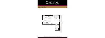 A floor plan for a studio apartment with a kitchen, dining area, and living room.